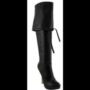 Black Leather Over the Knee Boots - Nine West
